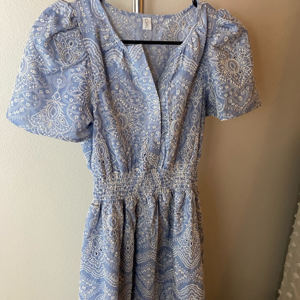 Chicwish Blue Embroidered Midi Dress